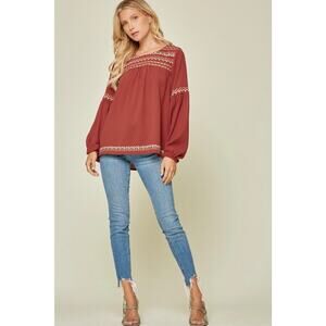 Savanna Jane Boho Long Sleeve Embroidered Top Size Small